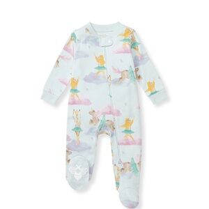 Burt's Bees Baby Blue and Pink Footies with Whimsical Print